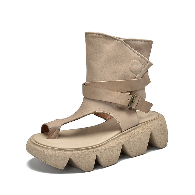 Roman High-Top Platform Sandals with Belt Buckle