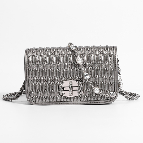 Simple female bag trendy embroidery purse with diamond chain single shoulder purse crossbody