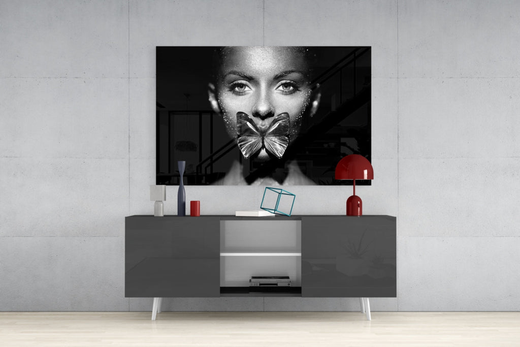 Butterfly Woman Glass Wall Art