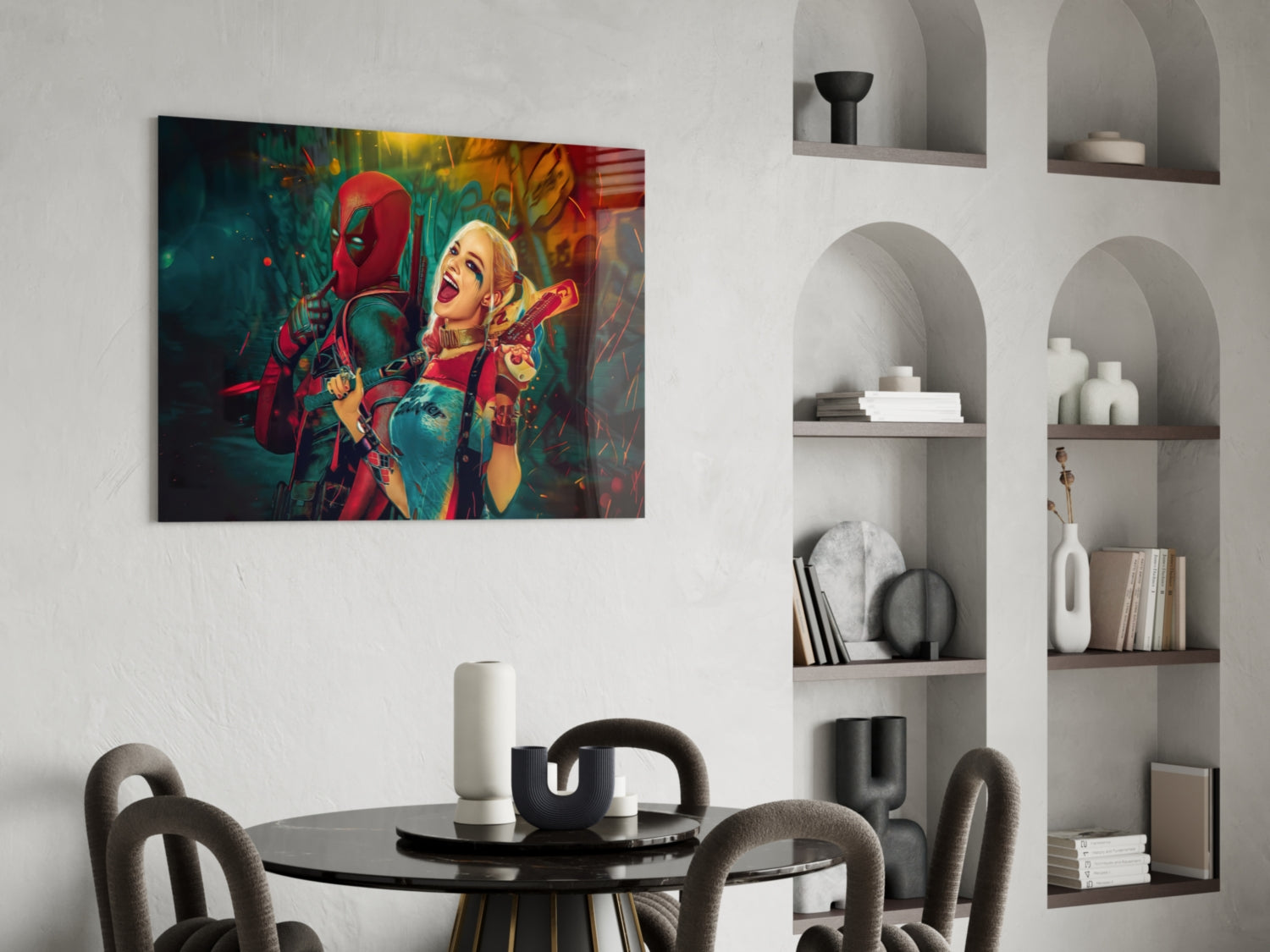 Harley Quinn and Deadpool Glass Art