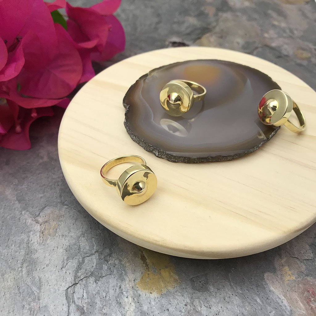Cambodian Gong Ring Recycled Brass Bombshells Handcast Artisan Statement Ring