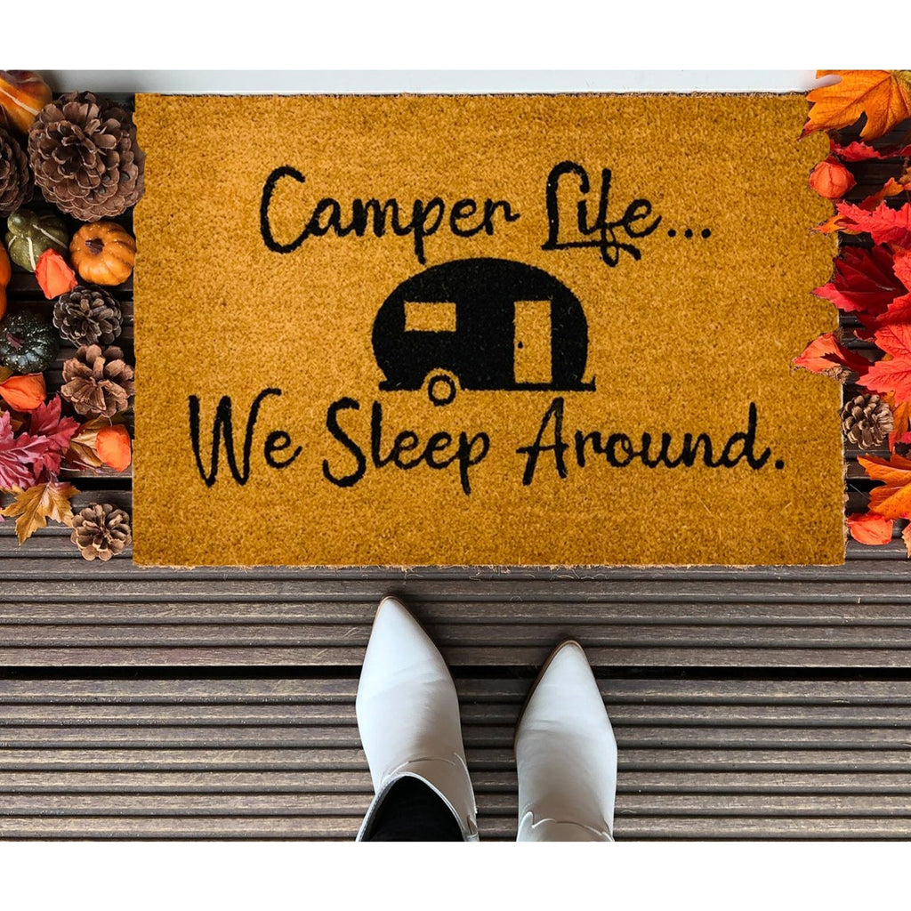 Camper Life Funny Doormat We Sleep Around Outdoor Welcome Mat For RV Tent Cabin Porch