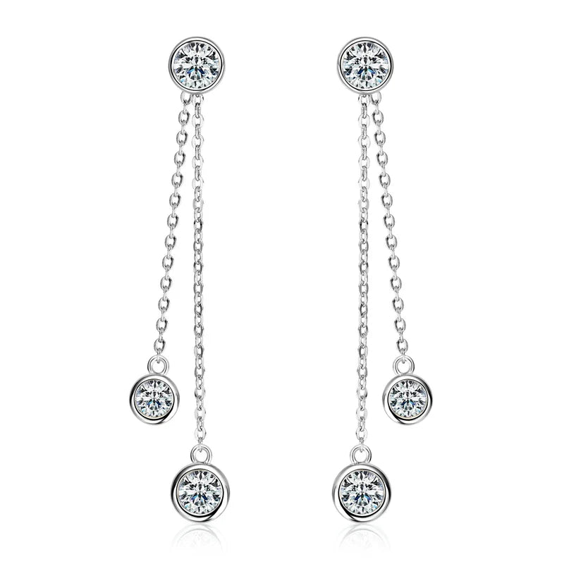 Certified Moissanite Tassel Stud Earrings 925 Sterling Silver Chain Pendant