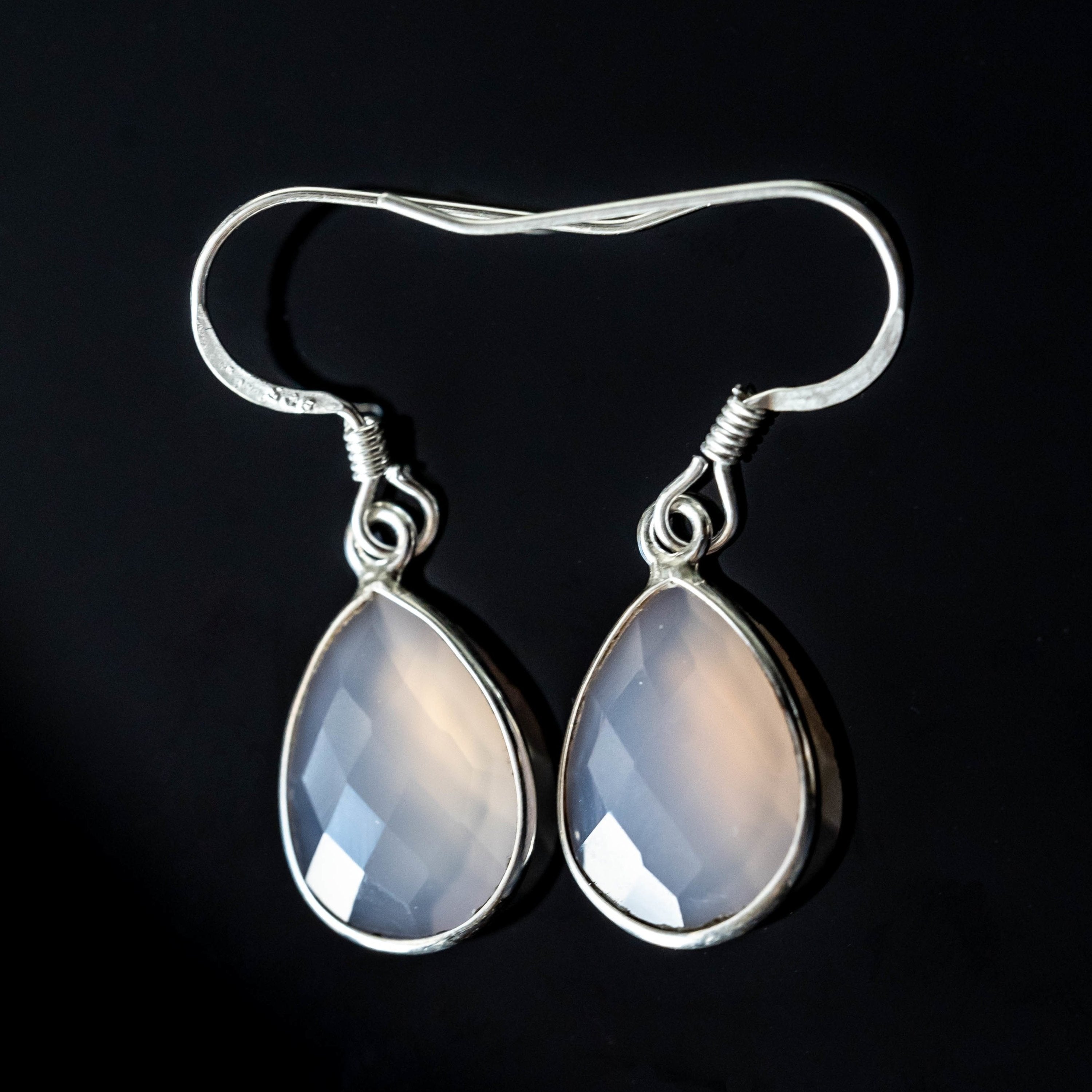 Chalcedony Teardrop Earrings Sterling Silver Drops Polished