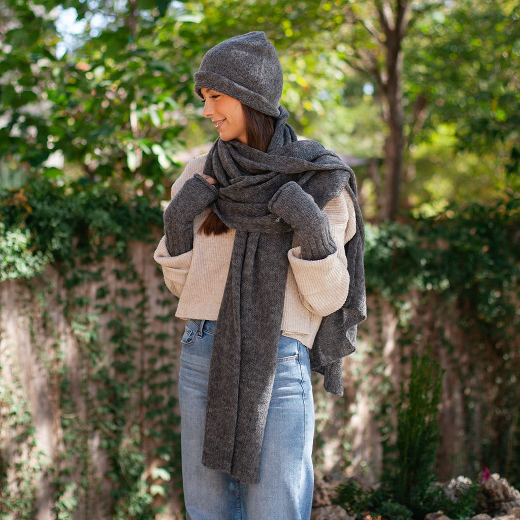 Charcoal Alpaca Knit Slouchy Beanie - Soft Warm Eco-Friendly Winter Hat