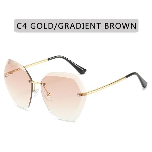 Classic Rimless Sunglasses Women Metal Frame Diamond Cutting Lens Sunglasses For Women New Fashion Black Color New Retro Sun Glasses For Women New Summer Style Sun glasses For Female Famous Style Frames