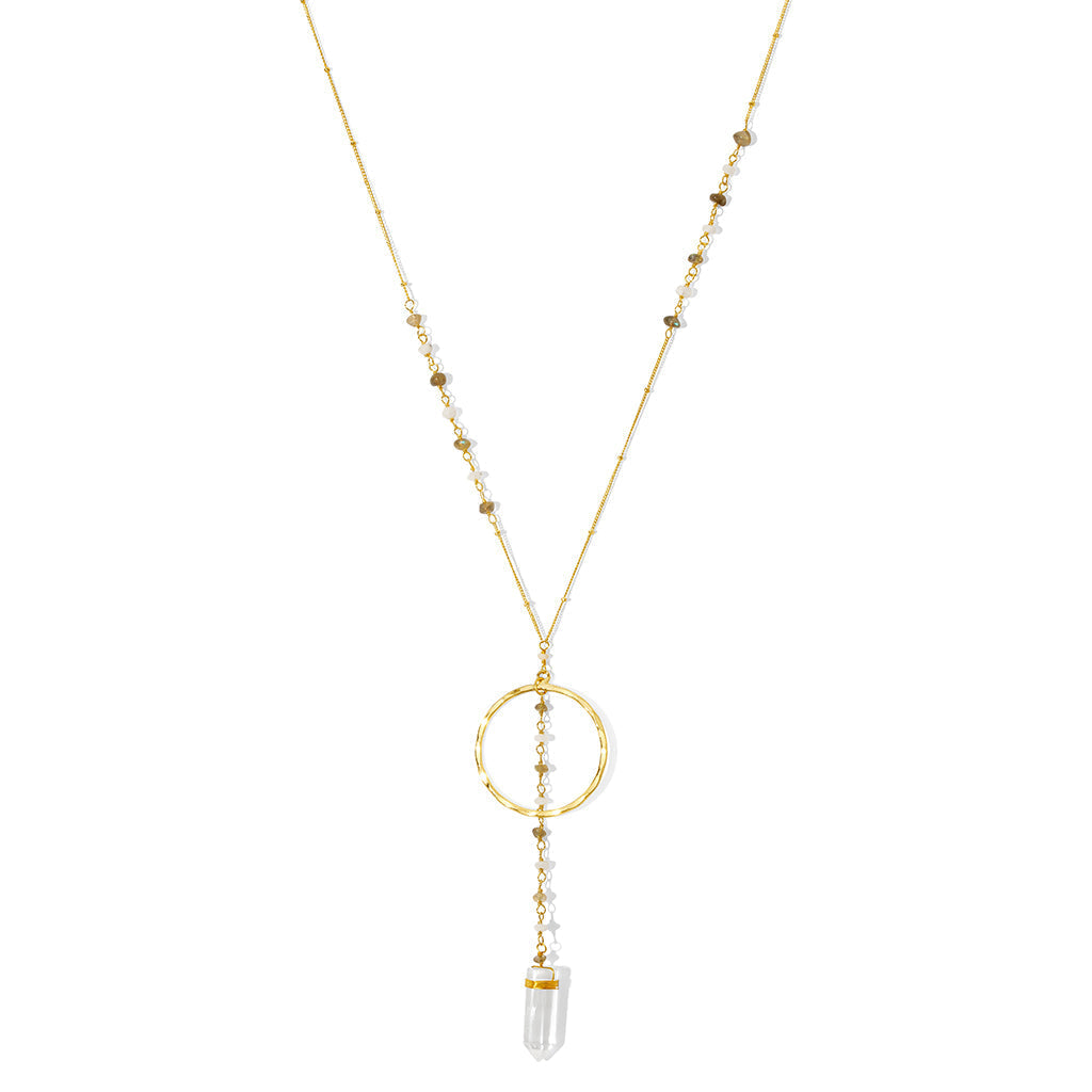 Clear Quartz Y Necklace Halo Crystal Pendant Gemstone Strand Layering