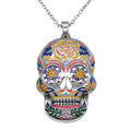 Colorful Floral Sugar Skull Pendant Necklace Day of Dead