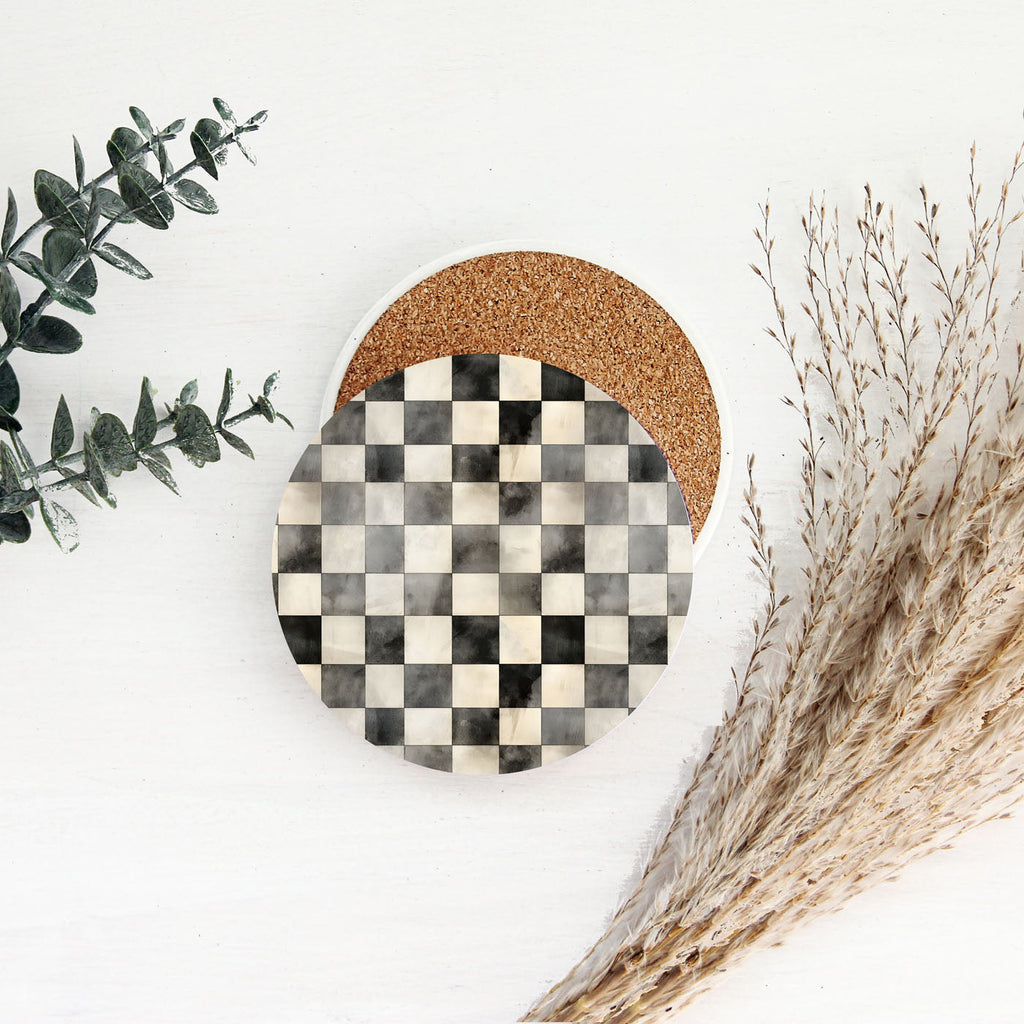 Spring Ceramic Coasters Set of 4 Courtly Check Designs Absorbent Drink Coasters for Table Protection