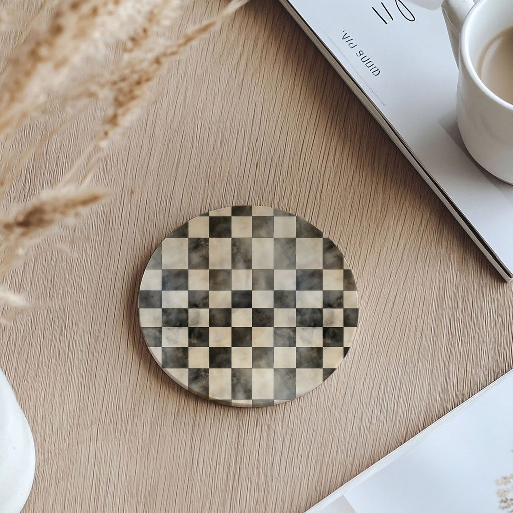 Spring Ceramic Coasters Set of 4 Courtly Check Designs Absorbent Drink Coasters for Table Protection