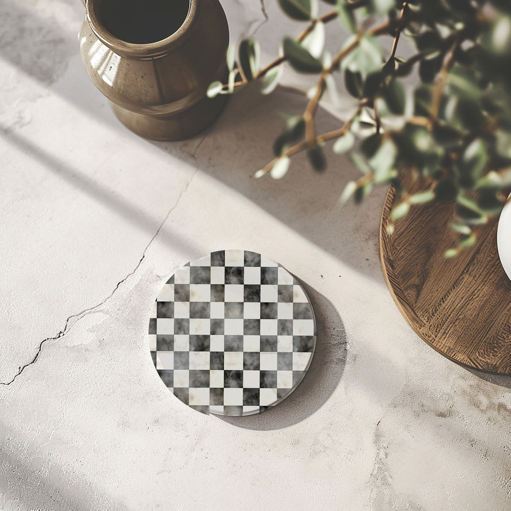 Spring Ceramic Coasters Set of 4 Courtly Check Designs Absorbent Drink Coasters for Table Protection