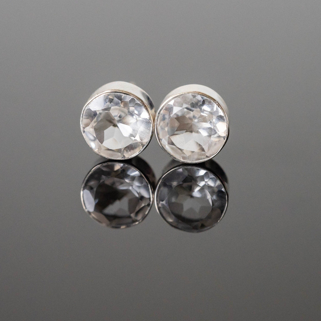 Crystal Quartz 8mm Round Stud Earrings Sterling Post