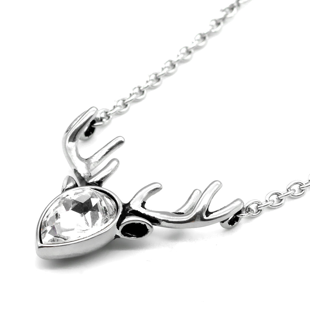 Crystal Reindeer Necklace Silver Holiday Pendant Sparkle