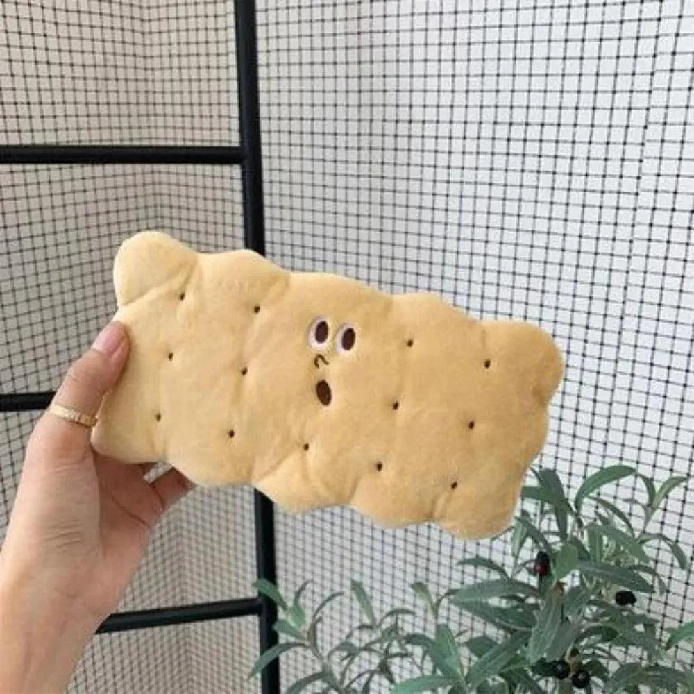 Cute Biscuit Shape Plush Pencil Bag Unique Soft School Classic Cookies Stylish Large Capacity Pouch Pencil Pouch For Teen Boys Girls School Students Pencil Bag Organizer