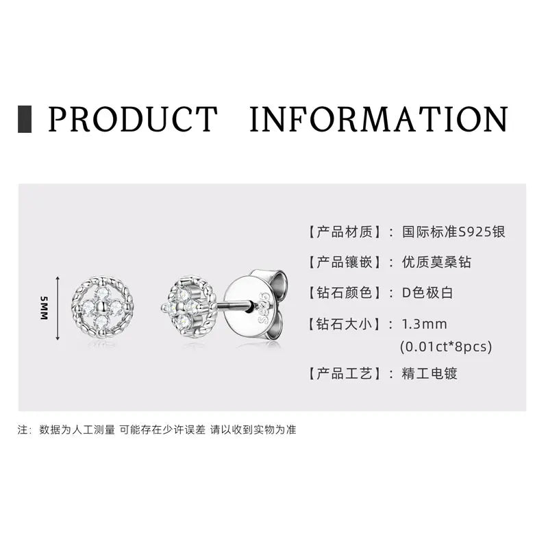 D-Color Moissanite Round Stud Earrings 925 Sterling Silver For Women Party