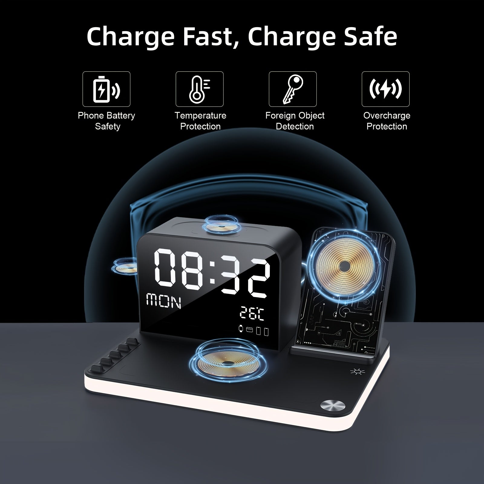 NNETM 7-in-1 Wireless Charging Station with Night Light