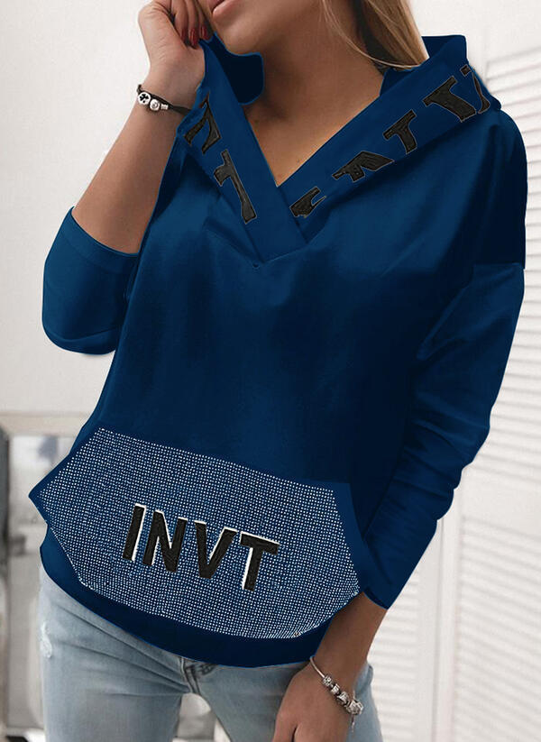 Pocket Hooded Letter Pullover Sweatshirt