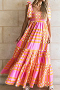 Girls Charming Color Block Tie Shoulder Dress Elegant & Playful Summer Style