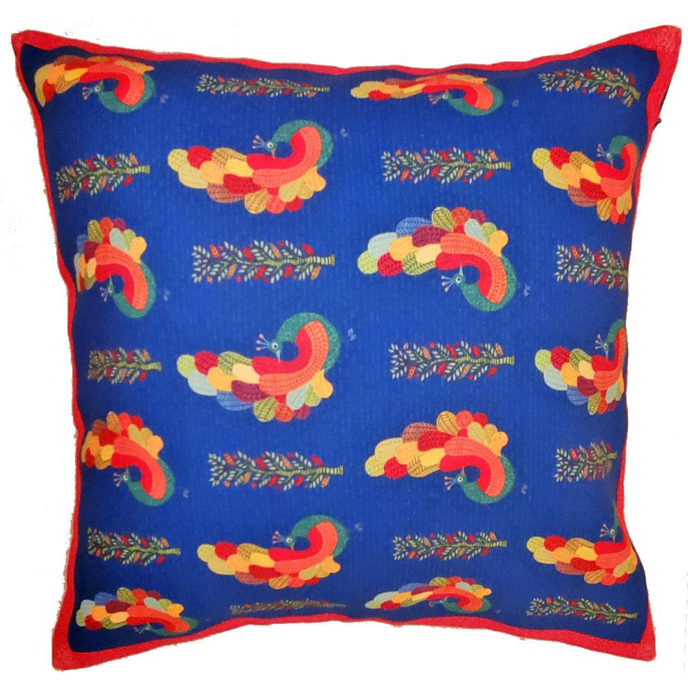 Dancing Peacock Cushion Cover Embroidered Cotton Pillow