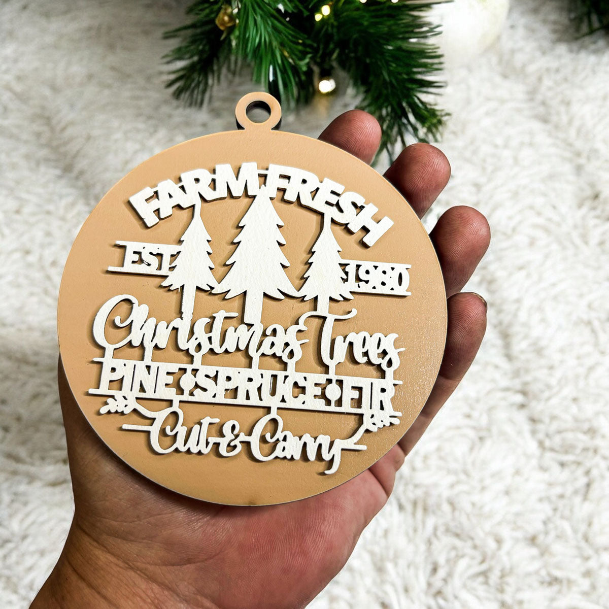 Farm Fresh Wooden Christmas Tree Ornament - Vintage Farmhouse Rustic Tree Trio