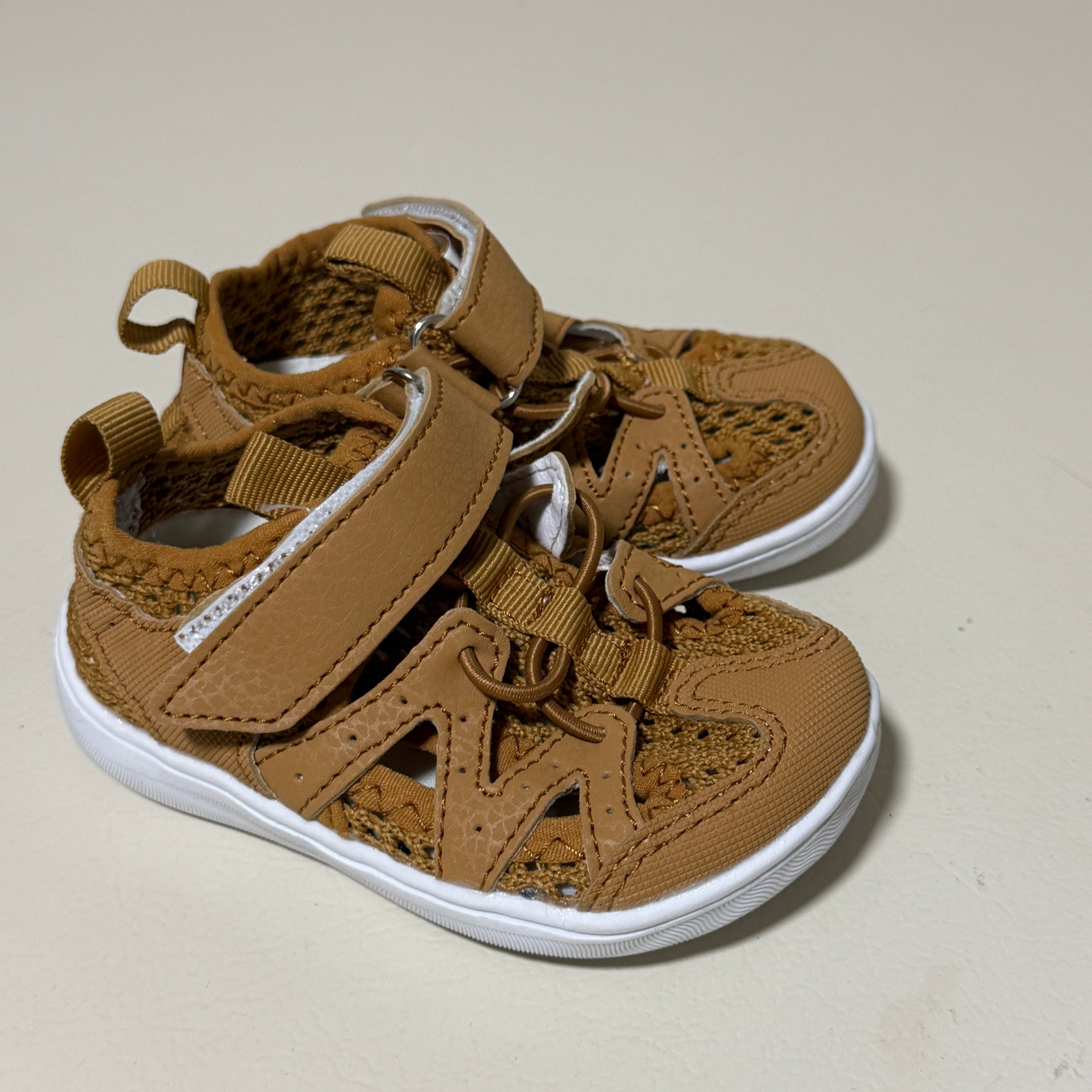 Baby/Toddler Water Sandals – Tan/Brown Mesh – Velcro Closure