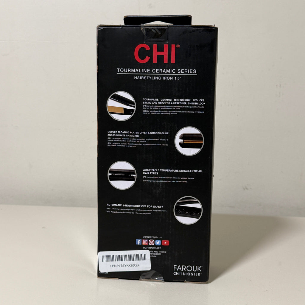 CHI Classic 1.5" Tourmaline Ceramic Flat Iron – Onyx Black – Model CA1174 – w/Thermal Mat