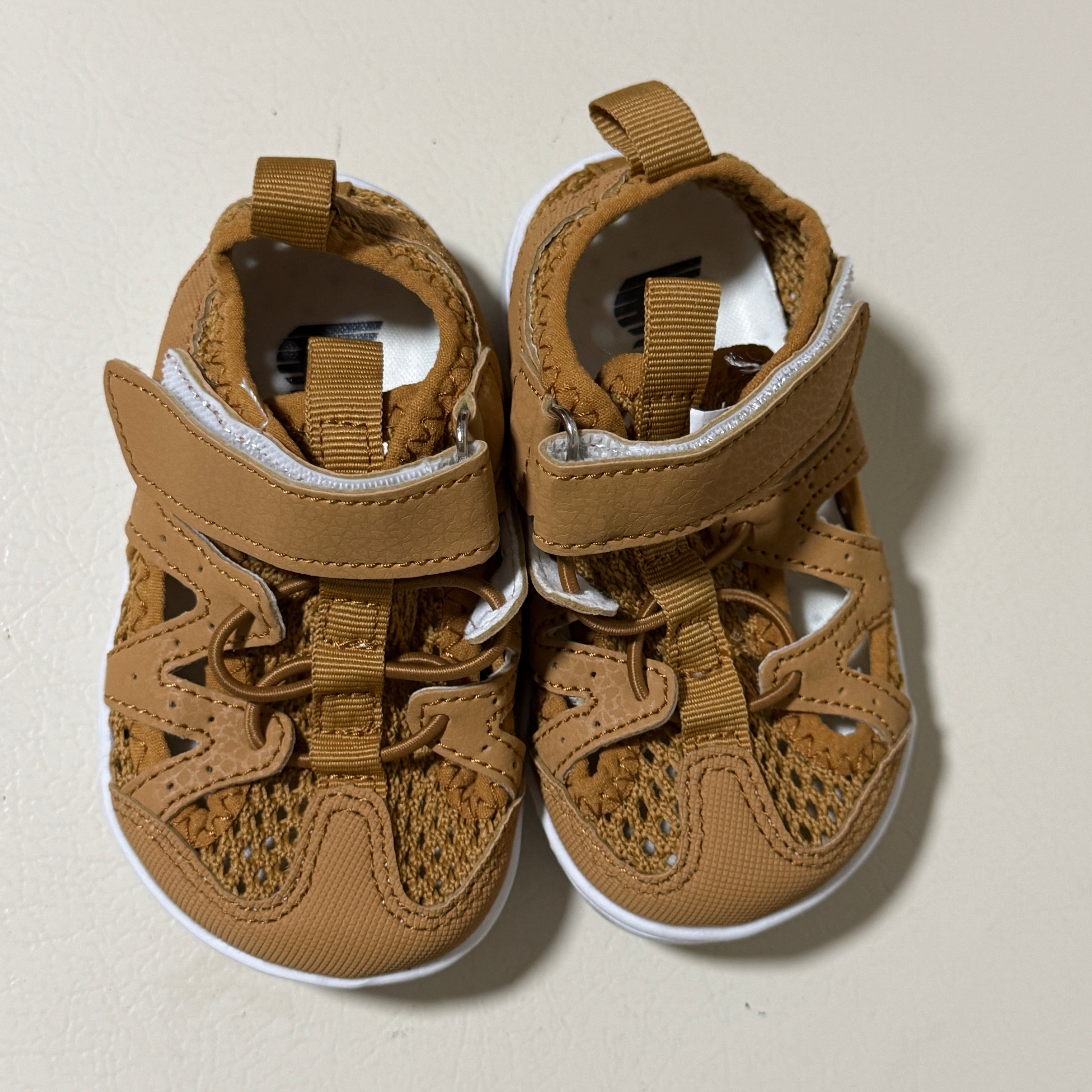 Baby/Toddler Water Sandals – Tan/Brown Mesh – Velcro Closure