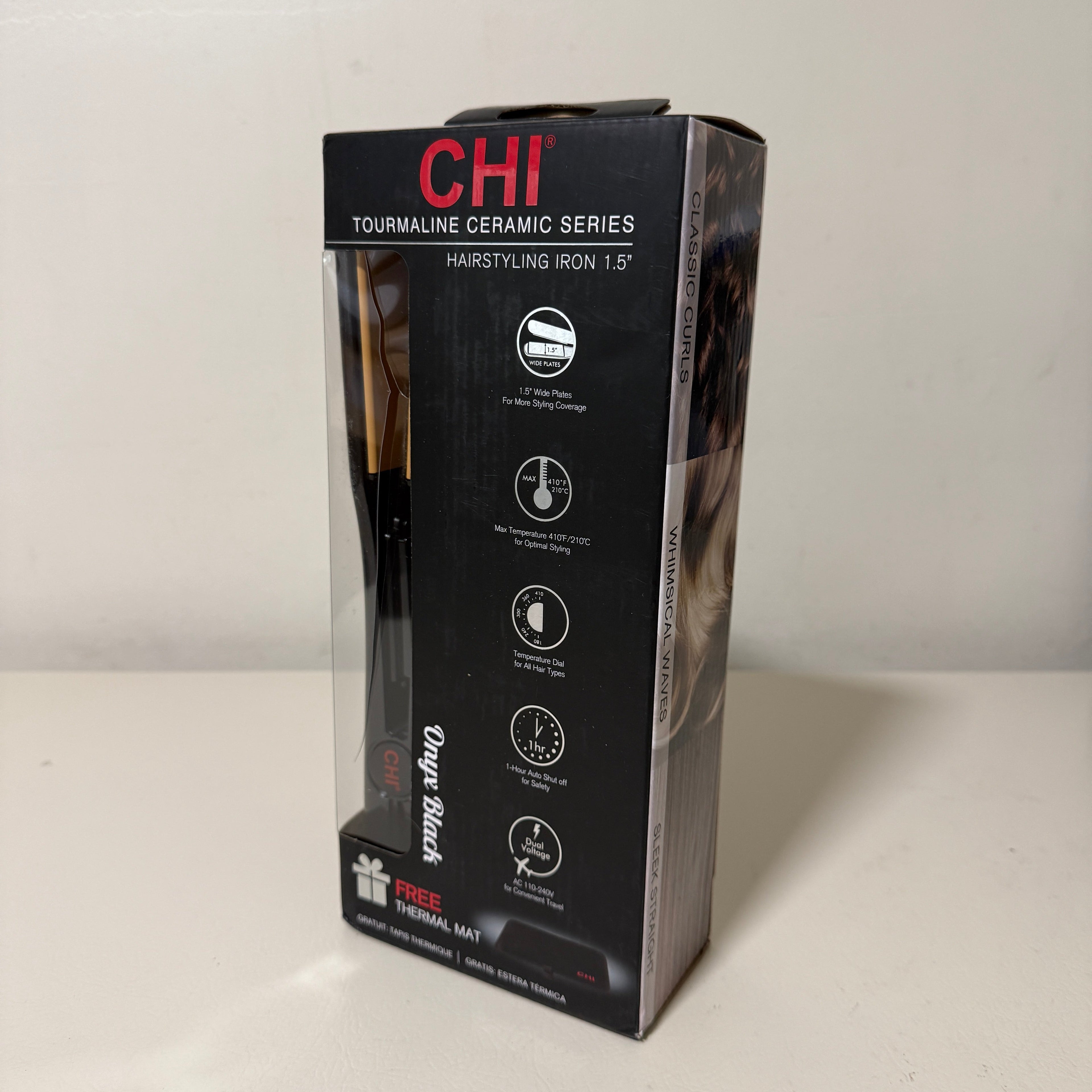 CHI Classic 1.5" Tourmaline Ceramic Flat Iron – Onyx Black – Model CA1174 – w/Thermal Mat