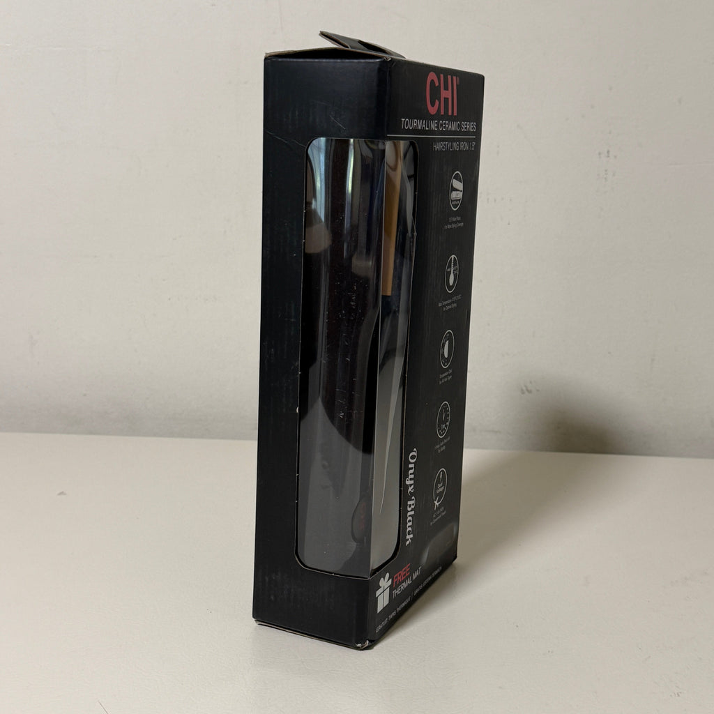 CHI Classic 1.5" Tourmaline Ceramic Flat Iron – Onyx Black – Model CA1174 – w/Thermal Mat