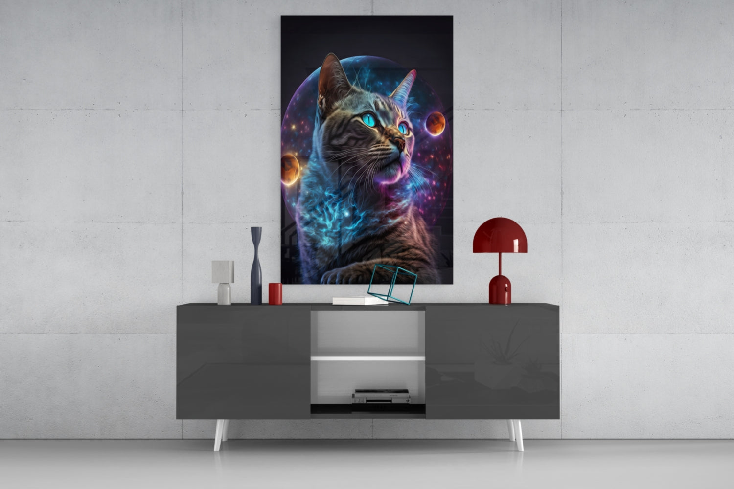 Moon Cat Glass Wall Art  || Designer Collection