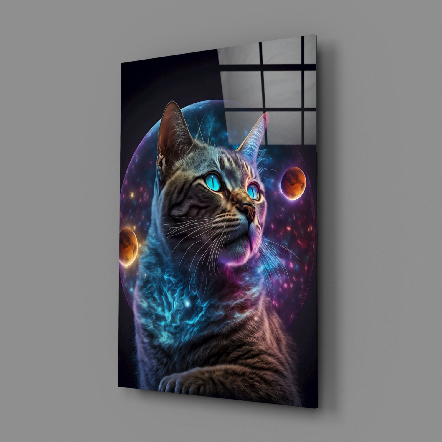 Moon Cat Glass Wall Art  || Designer Collection