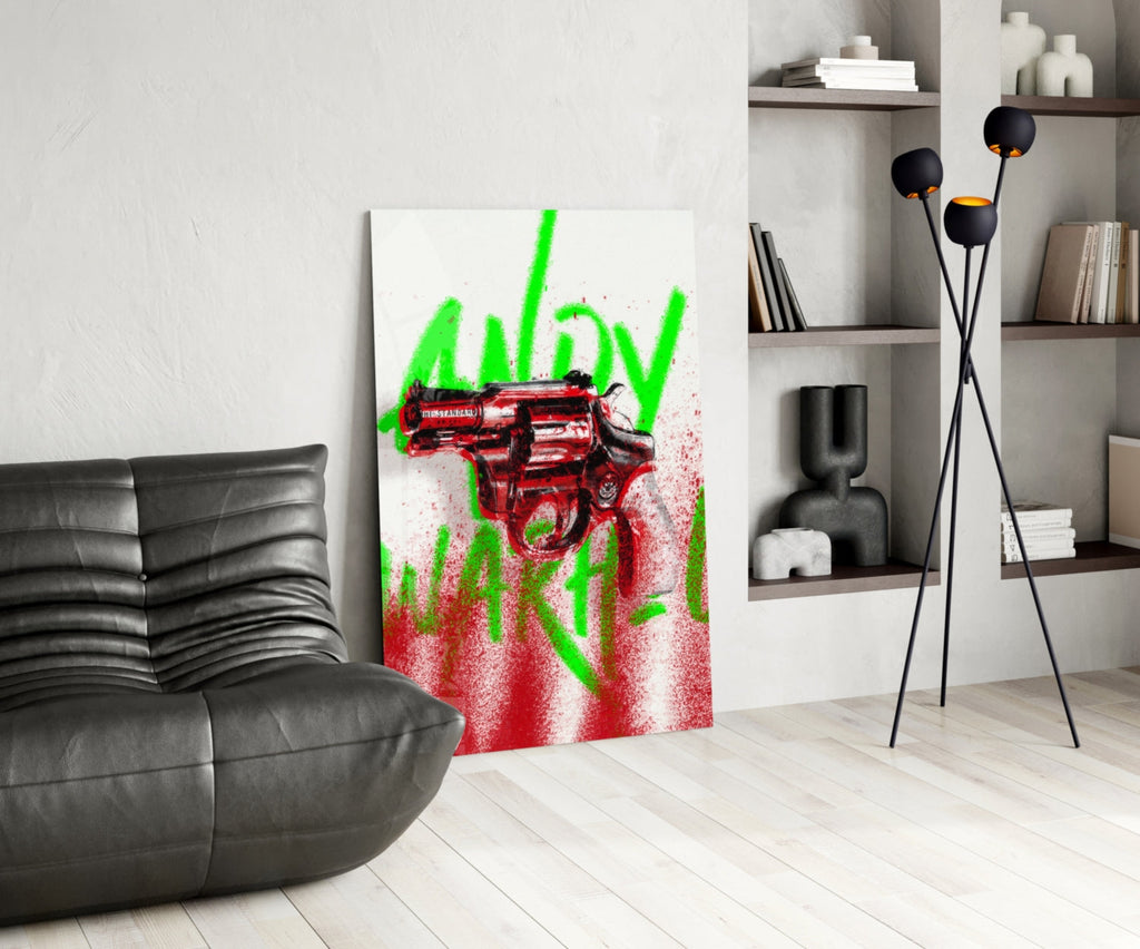 Andy Warhol and Gun Glass Wall Art || Designer Collection