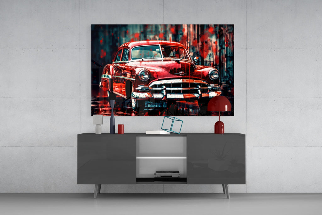 Vintage American Car Glass Wall Art || Designers Collection