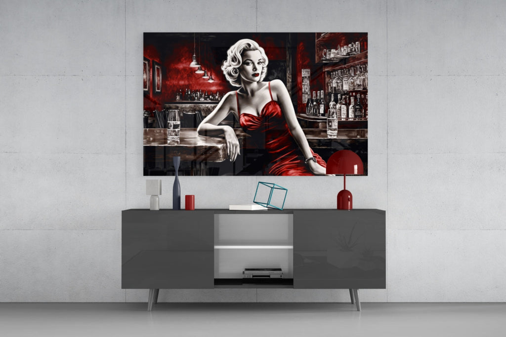 Marilyn in the Bar Glass Wall Art || Designer Collection