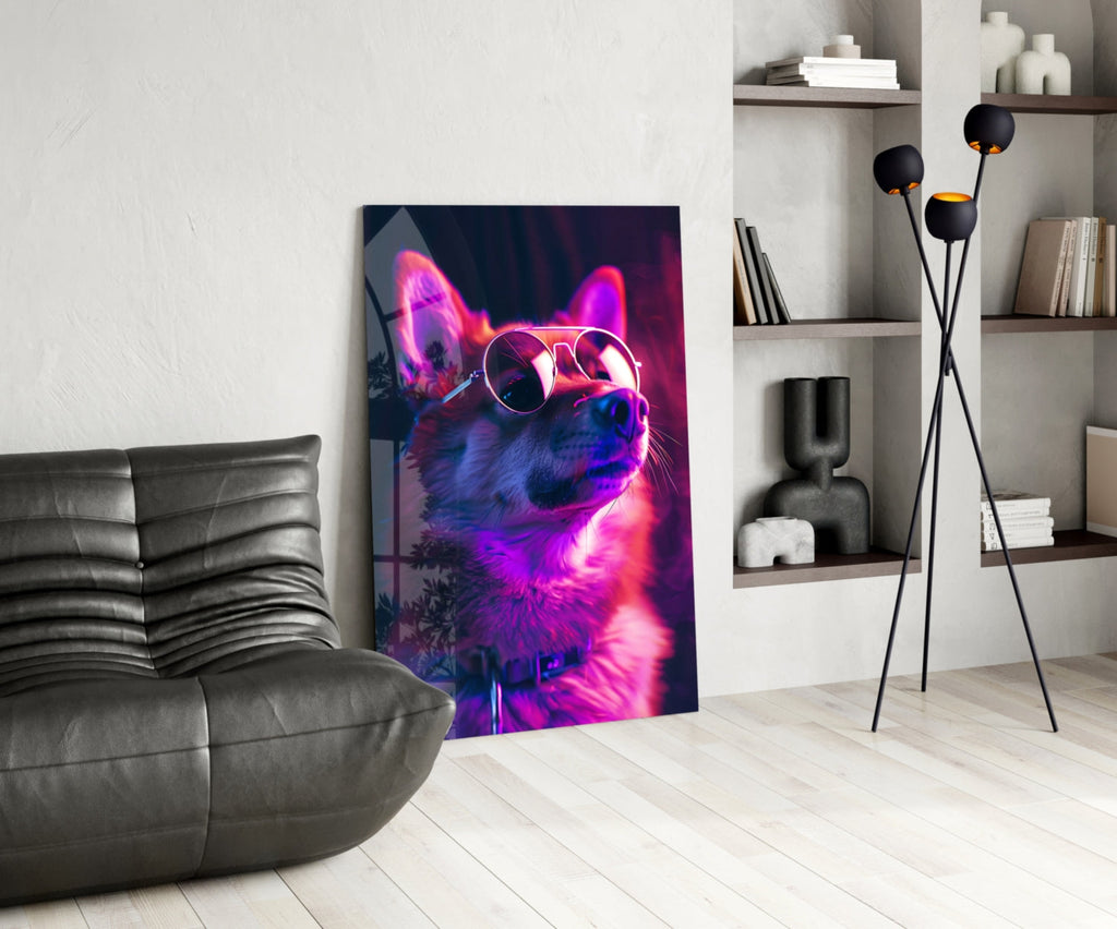 Dog with Glasses Glass Wall Art || Designer Collection
