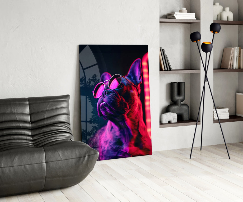 Dog with Glasses Glass Wall Art || Designer Collection