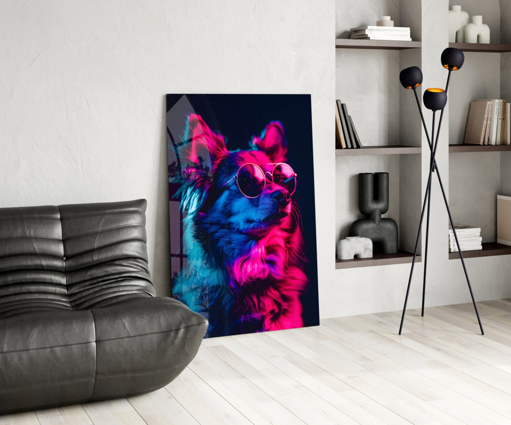 Dog with Glasses Glass Wall Art || Designer Collection