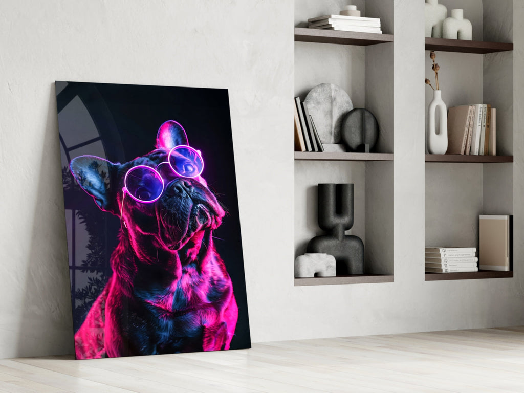 Dog with Glasses Glass Wall Art || Designer Collection