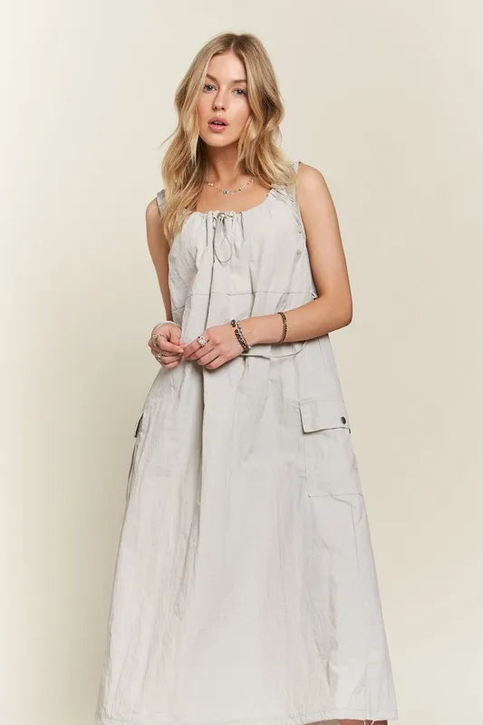 New Summer Drawstring Slit Back Cargo Dress For Women – Stylish, Practical, Modern, Trendy, Perfect for Casual Outings