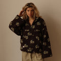 Winter Flowers Lambskin Sweatshirt With Big Pocket Casual Loose Zip-up Lapel Pullover Top Women's Clothing