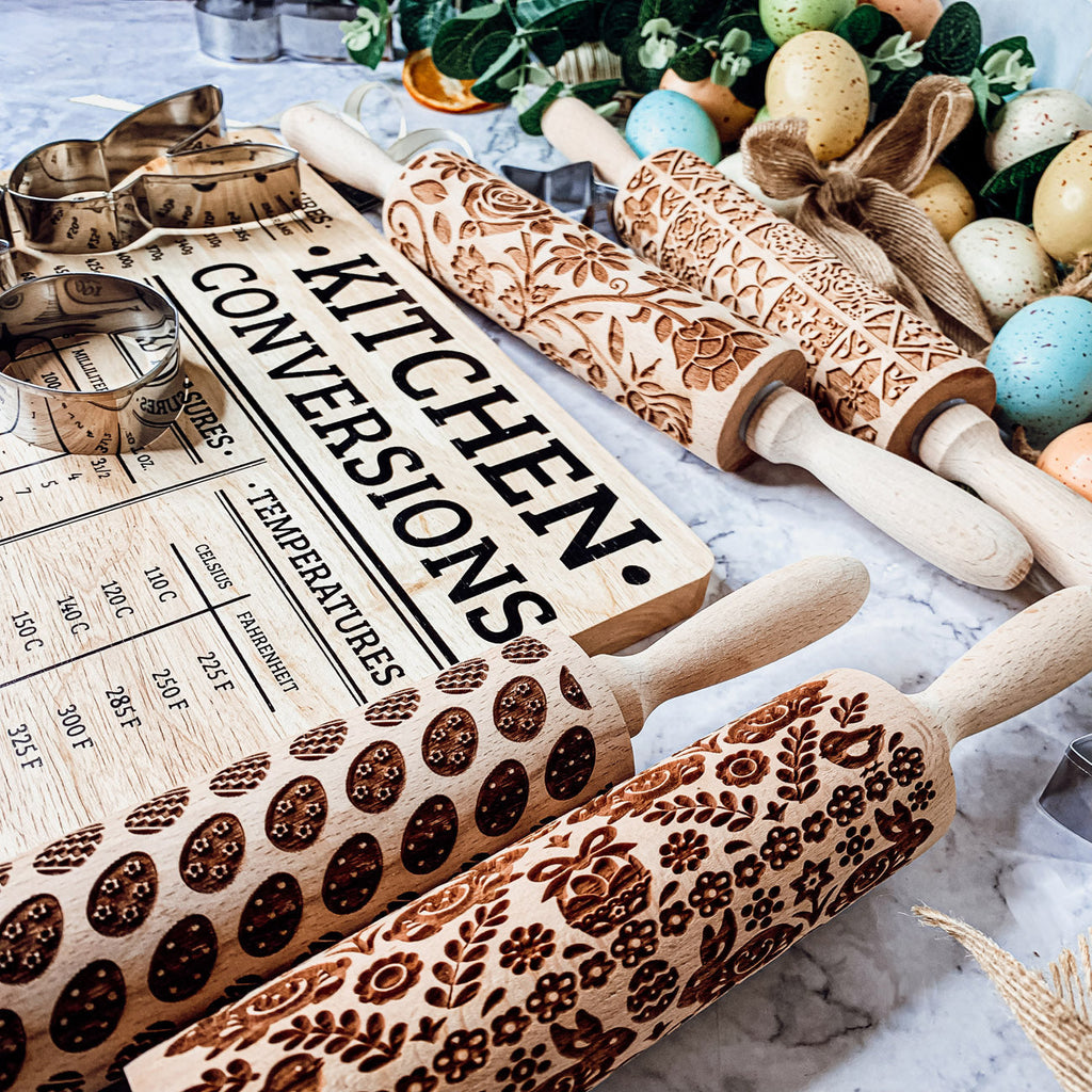 Easter Spring Rolling Pins for Kids and Bakers - Embossed Cookie Dough Pins