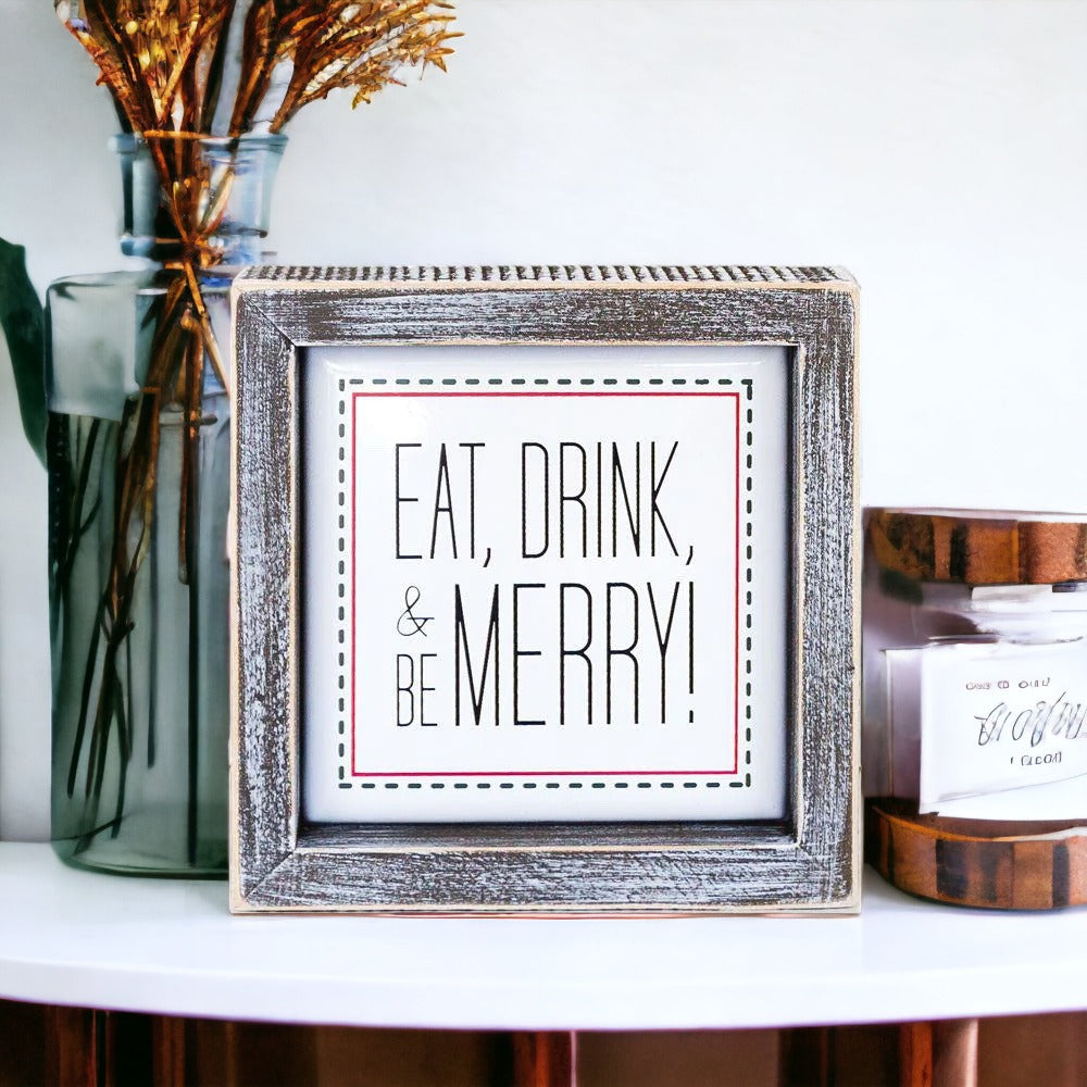 Eat Drink Merry 5 Inch Wood Sign Holiday Kitchen Wall Decor Rustic Christmas Home Accent