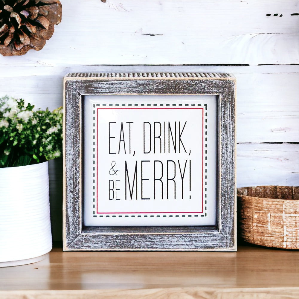 Eat Drink Merry 5 Inch Wood Sign Holiday Kitchen Wall Decor Rustic Christmas Home Accent