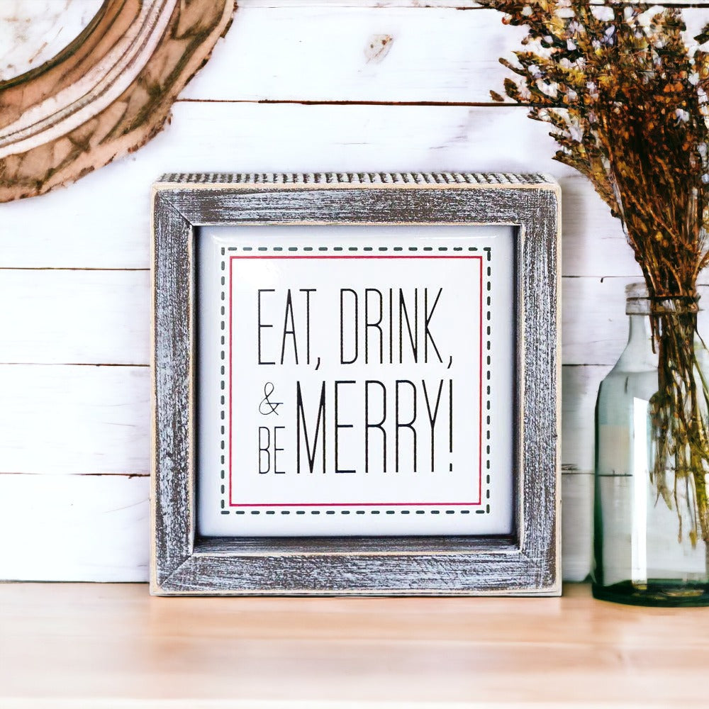 Eat Drink Merry 5 Inch Wood Sign Holiday Kitchen Wall Decor Rustic Christmas Home Accent