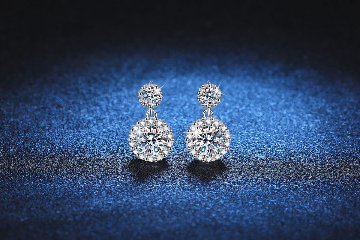 1ct Moissanite Drop Earrings For Women Sterling S925 18K White Gold Plated