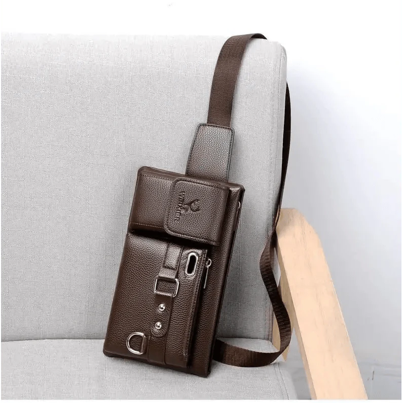 Elegant New Black Mens Leather Waist Bag Adjustable Strap Outdoors  Fanny Pack Comfortable Luxury Design For Men