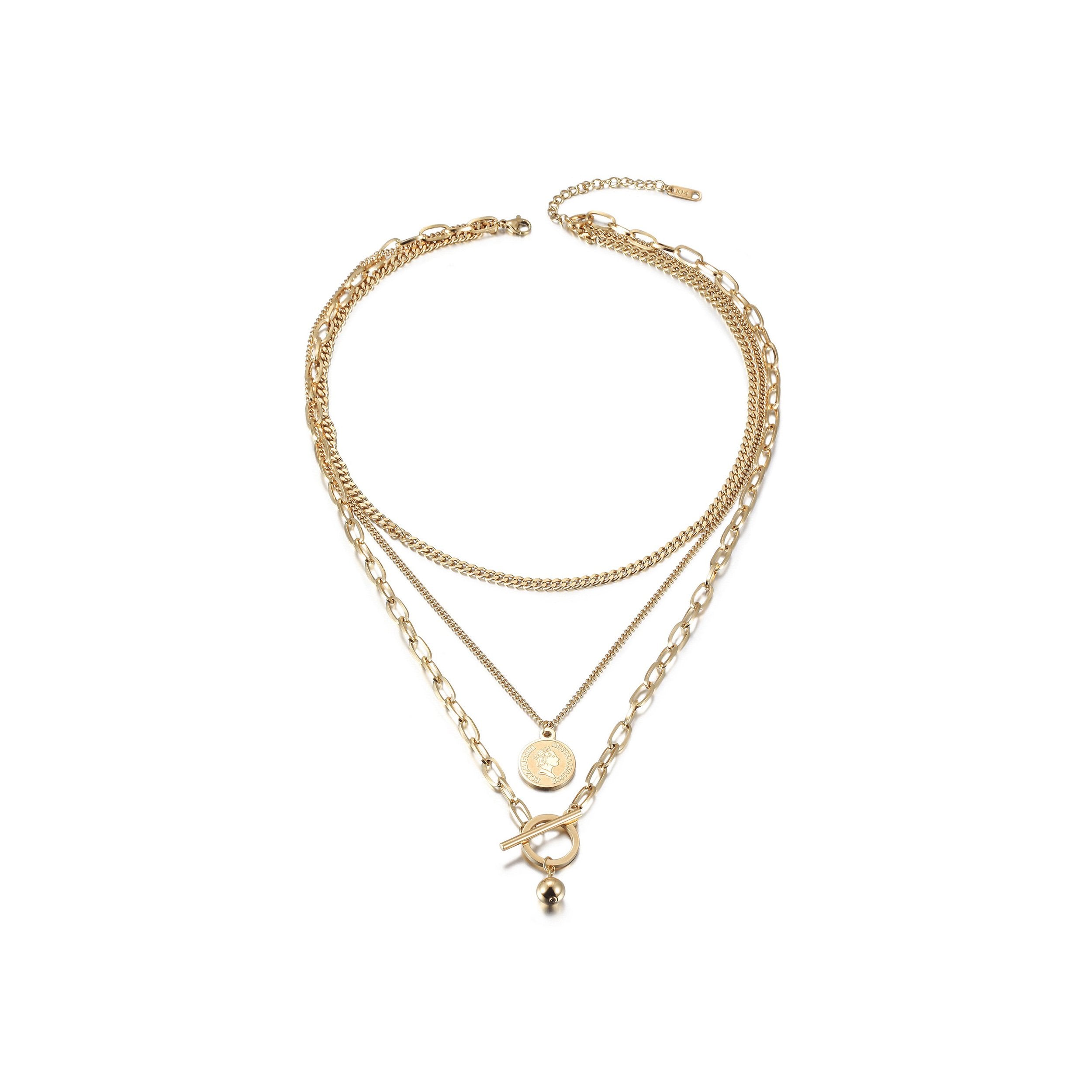 Elizabeth Coin Layered Necklace Gold Plated Delicate
