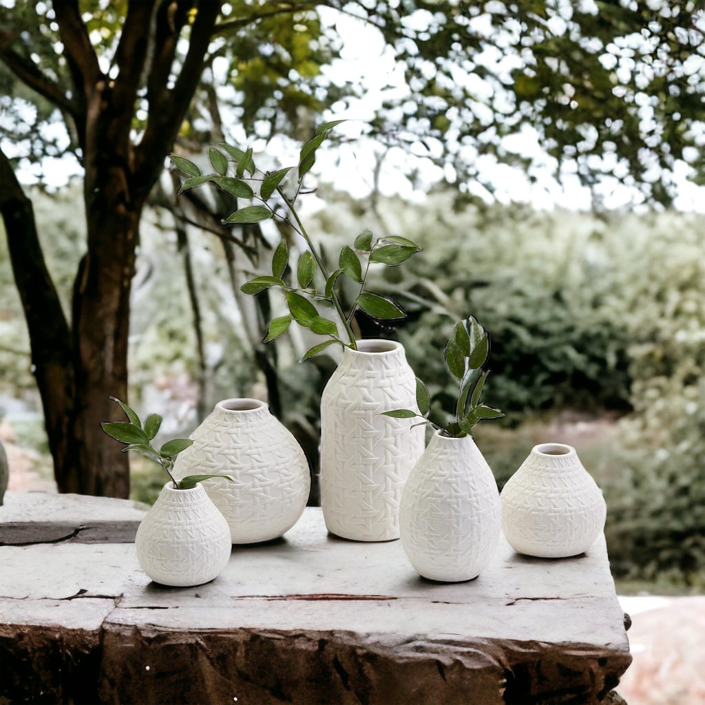 Embossed Cane Webbing Ceramic Vase - Modern Neutral Decor For Florals