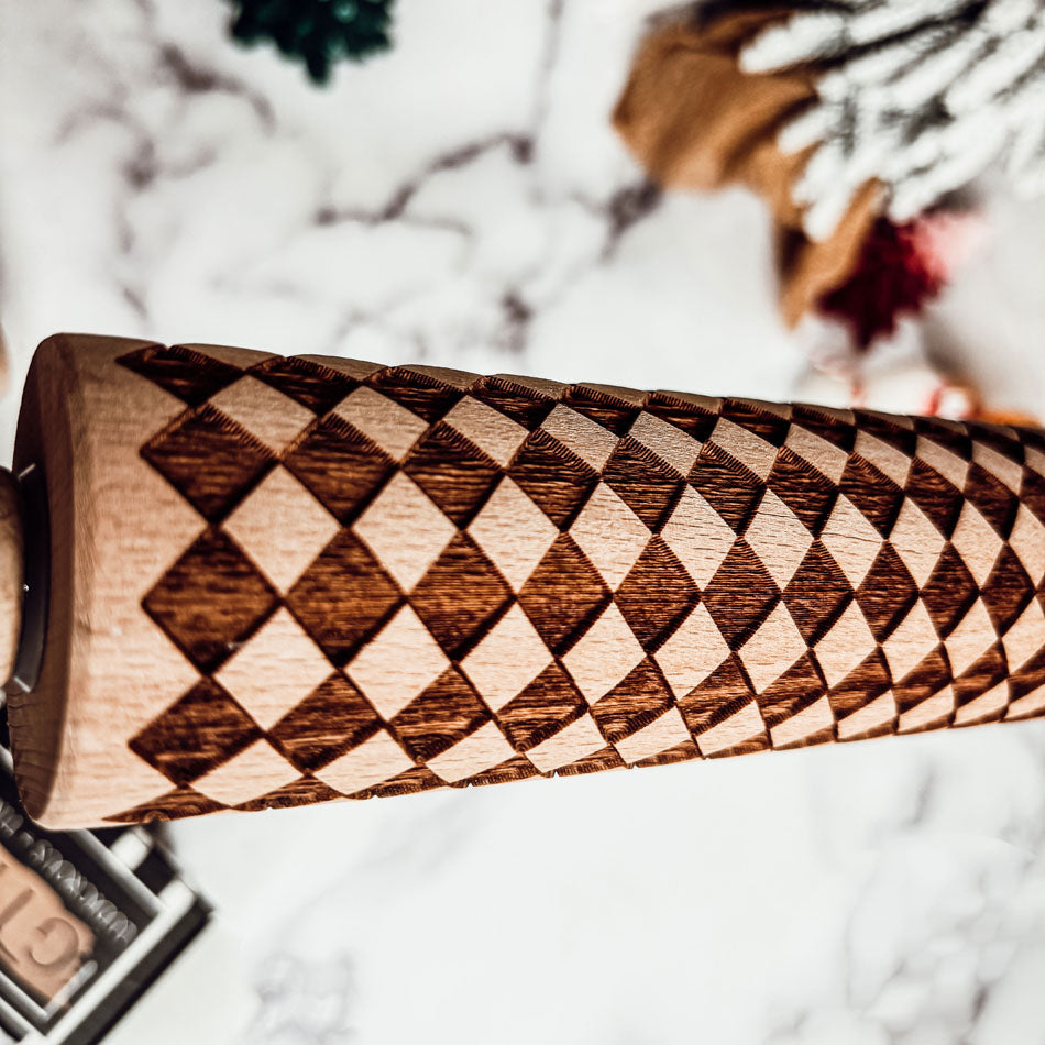 Embossed Courtly Check Rolling Pin For Cookies, Fondant and Baking With Kids