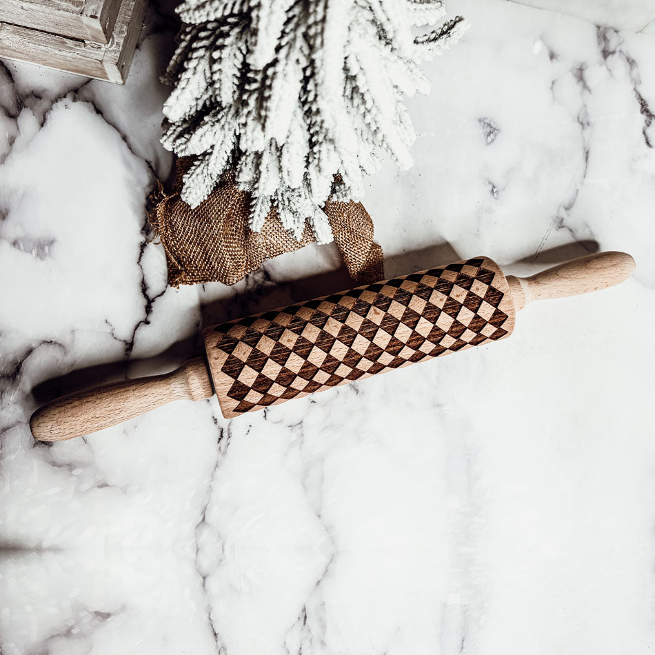 Embossed Courtly Check Rolling Pin For Cookies, Fondant and Baking With Kids